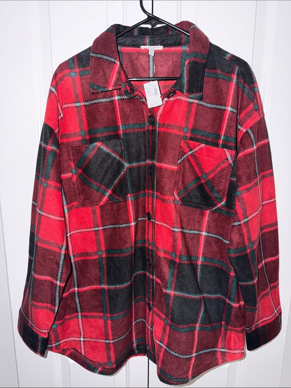Maurices Red & Black Plaid Button-Up Fleece